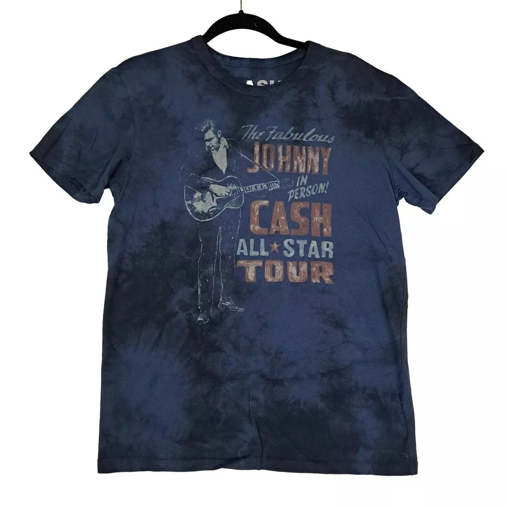 Johnny Cash All Star Tour Tee Men S TieDye Blue Black Country Rock Concert Shirt